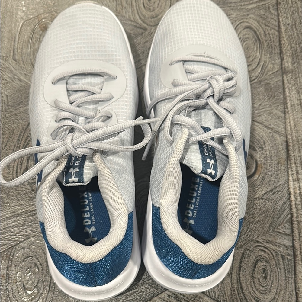 Under Armour White and Blue Sneakers with Minimalist Design